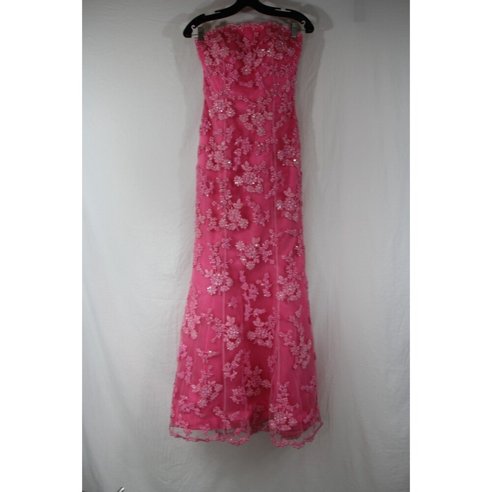 Vtg Cache Y2K Pink Sequin Floral Strapless Gown Dress 4 Formal Prom Fairycore - Picture 2 of 12